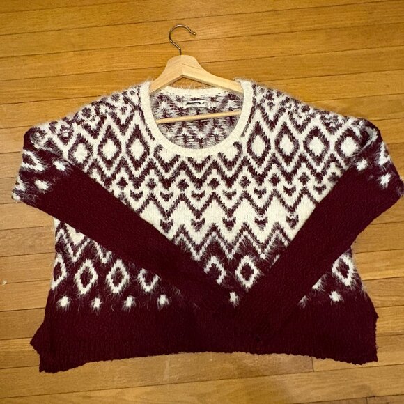 Abercrombie & Fitch Maroon Vintage Y2K Fair Isle Cozy Sweater Medium Apres Ski - Picture 4 of 7